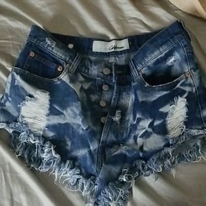 Acid wash high waisted cheeky denim shorts